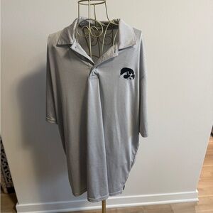 Gray Striped Polo Shirt with Iowa Hawkeyes Logo